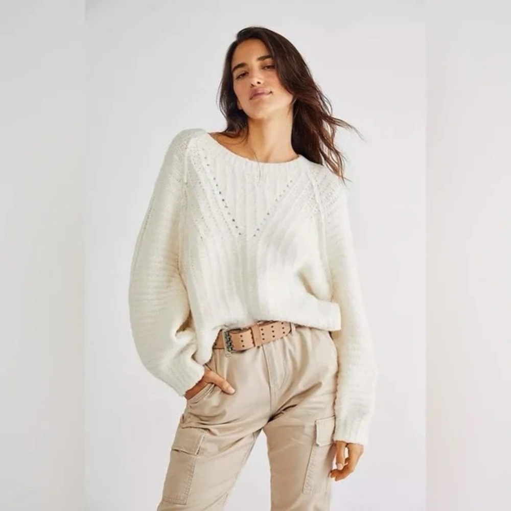 Free People Cream Crew Neck Sweater - Picture 2 of 8